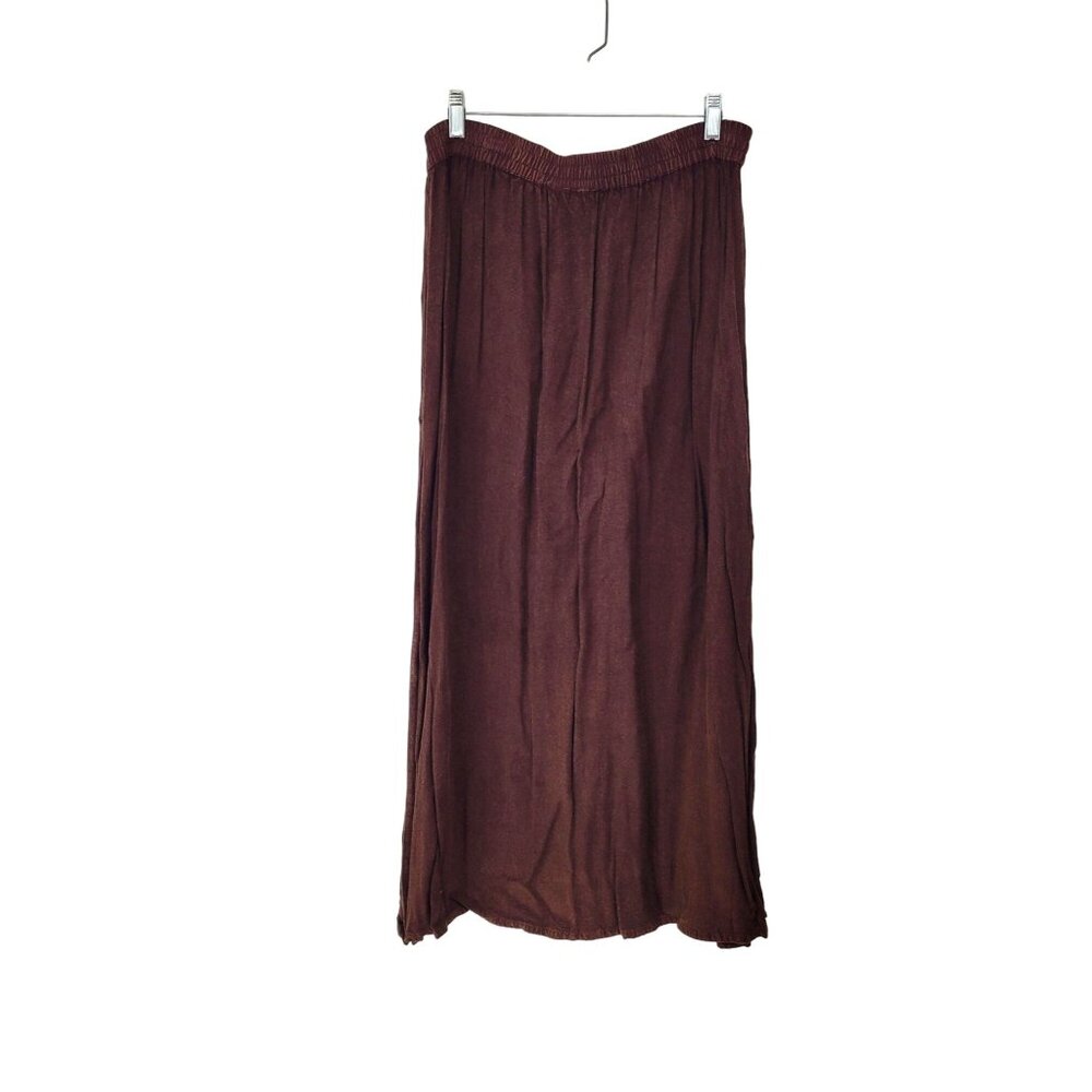 Vintage Embroidered Brown Rayon Button Front Midi Skirt - Picture 3 of 4